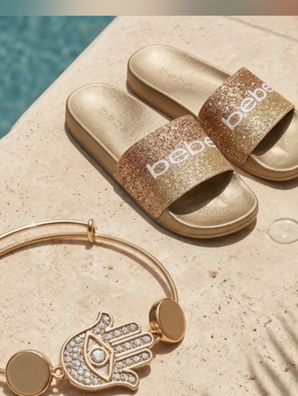 NEW bebe Gold Glitter Slides